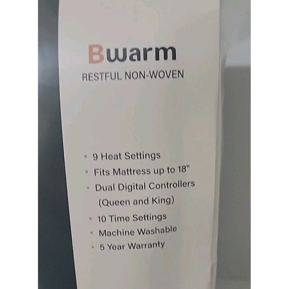 Bwarm Supreme Heated Mattress Pad, Queen Size, 9 Heat Settings 10 Time Sittings